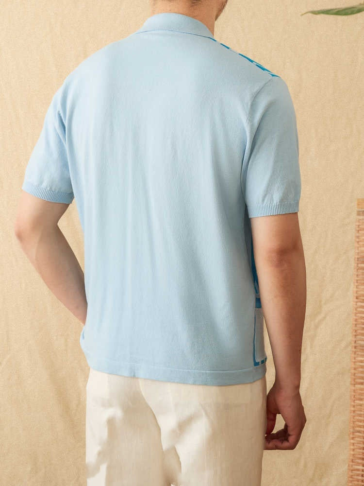 Cotton Striped Breathable Short-sleeved Knitted Cardigan Polo Shirt