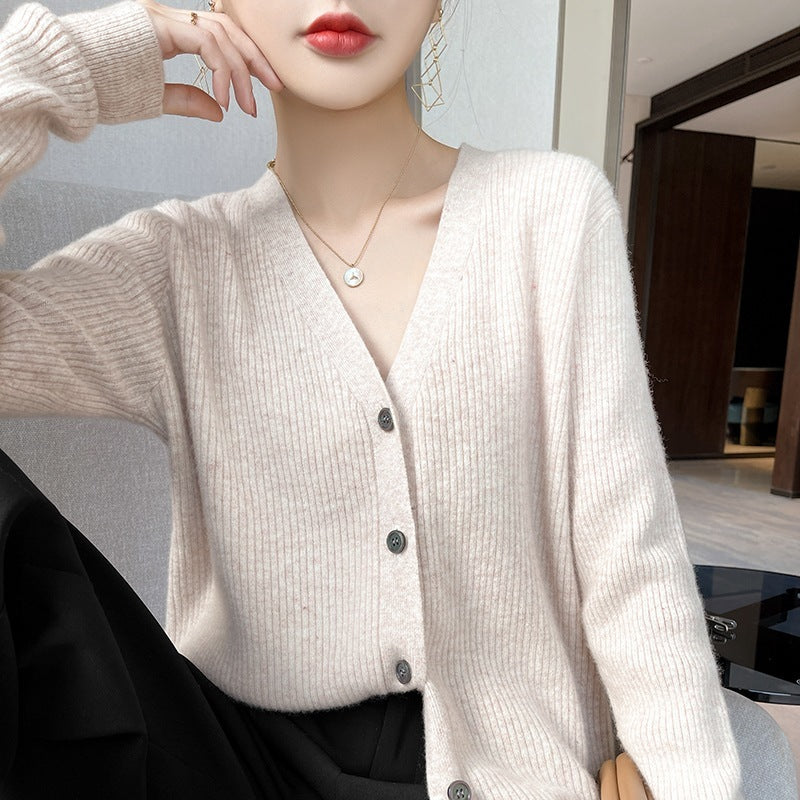 New V-neck Thick Knitted Cardigan Jacket Women