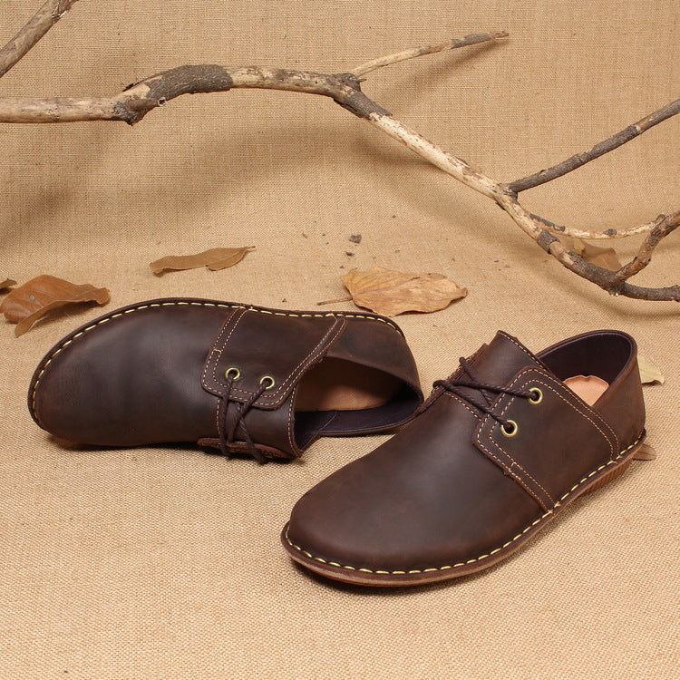 Lace-up Retro Autumn Style Hand-stitched First Layer Cowhide Women's Shoes
