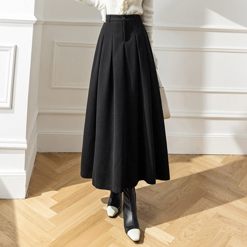 Women's Fashion High Waist Korean Style Woolen Large Swing Skirt