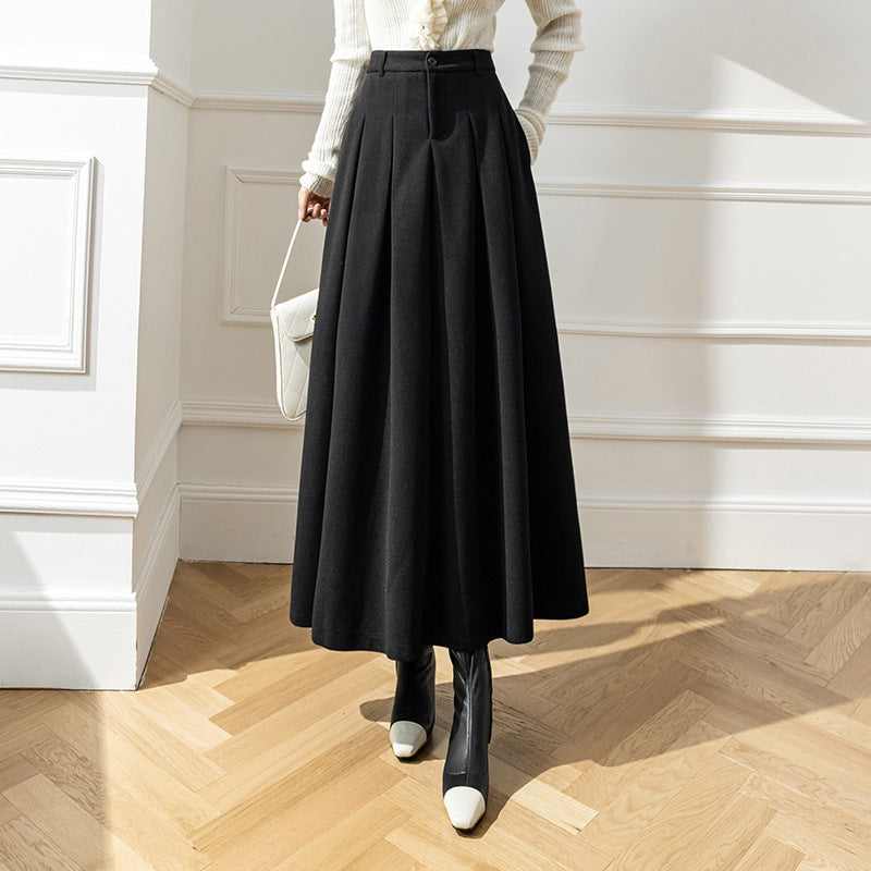 Women's Fashion High Waist Korean Style Woolen Large Swing Skirt