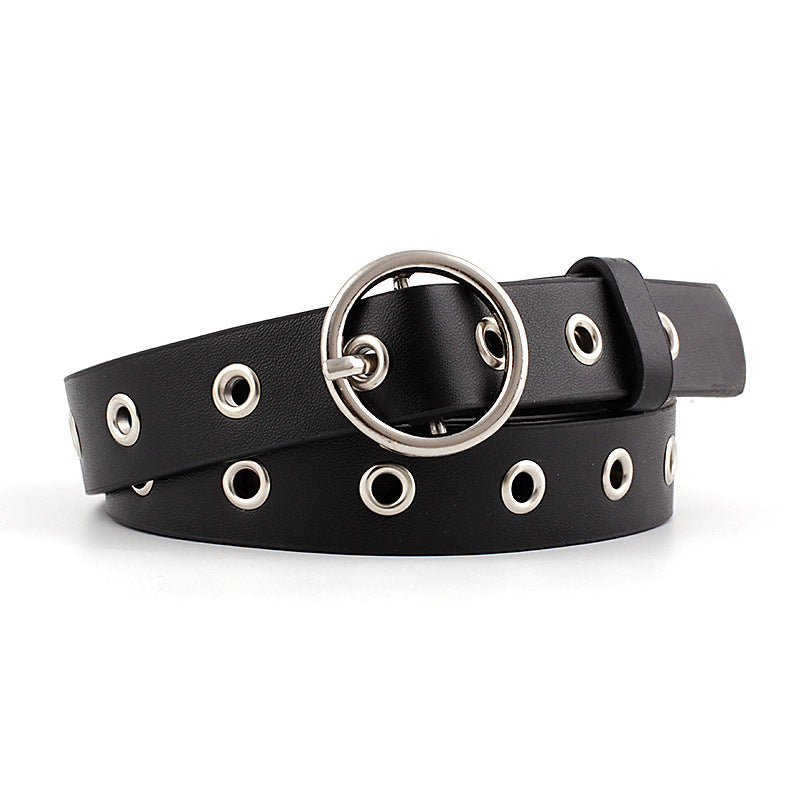 Hollow Eyelet Belt, Ladies Fashion Round Buckle Decoration