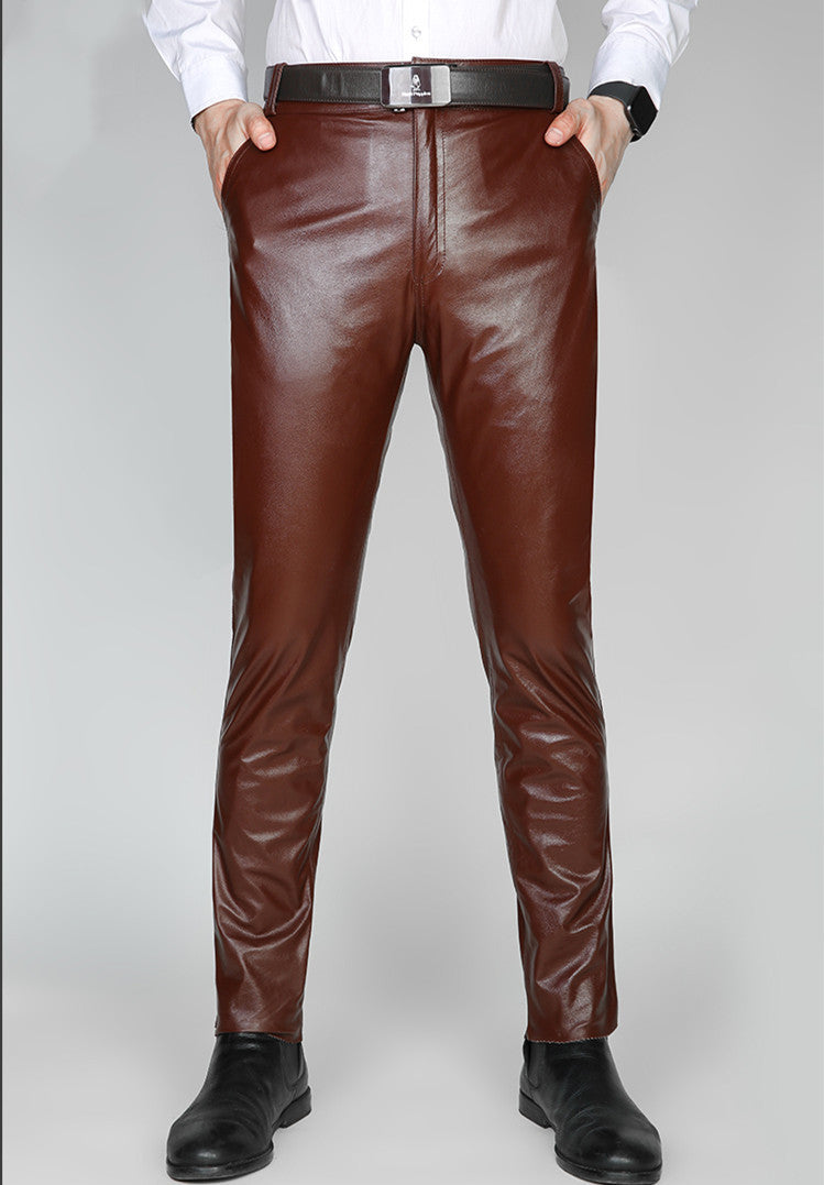 Genuine Leather Men's First Layer Slim Motorcycle Pants
