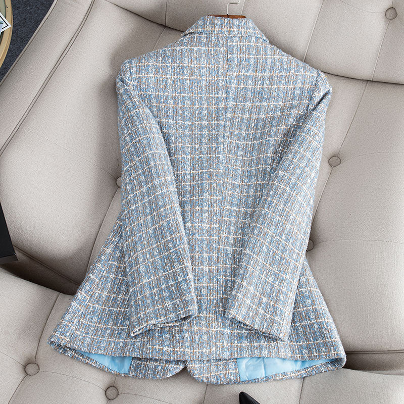 Socialite Style Plaid Tweed Woolen Coat