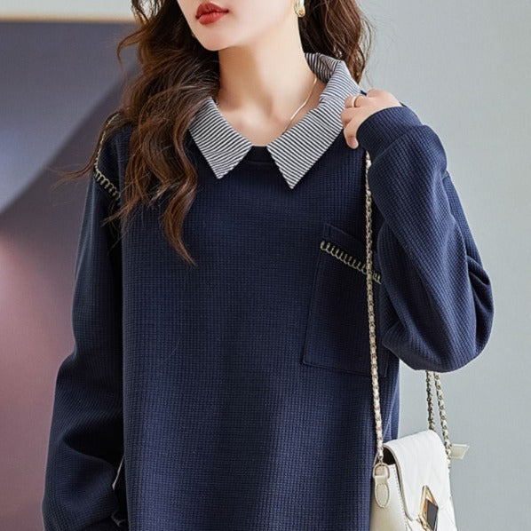 Polo Collar False Two-piece Sweaters Women's Spring And Autumn