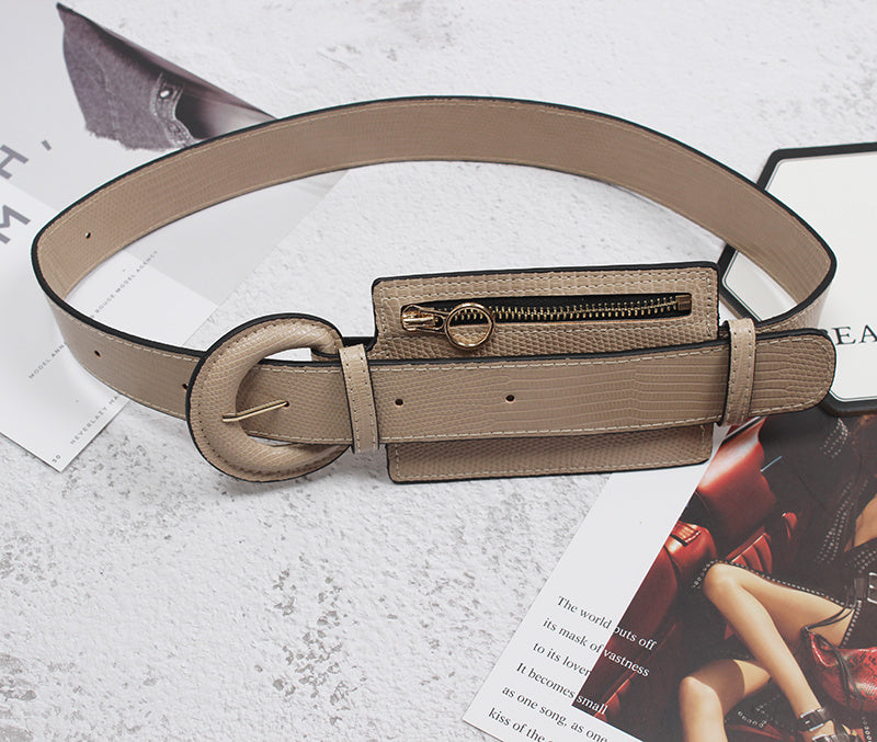 Fashion Stitching Zipper Small Leather Waist Seal