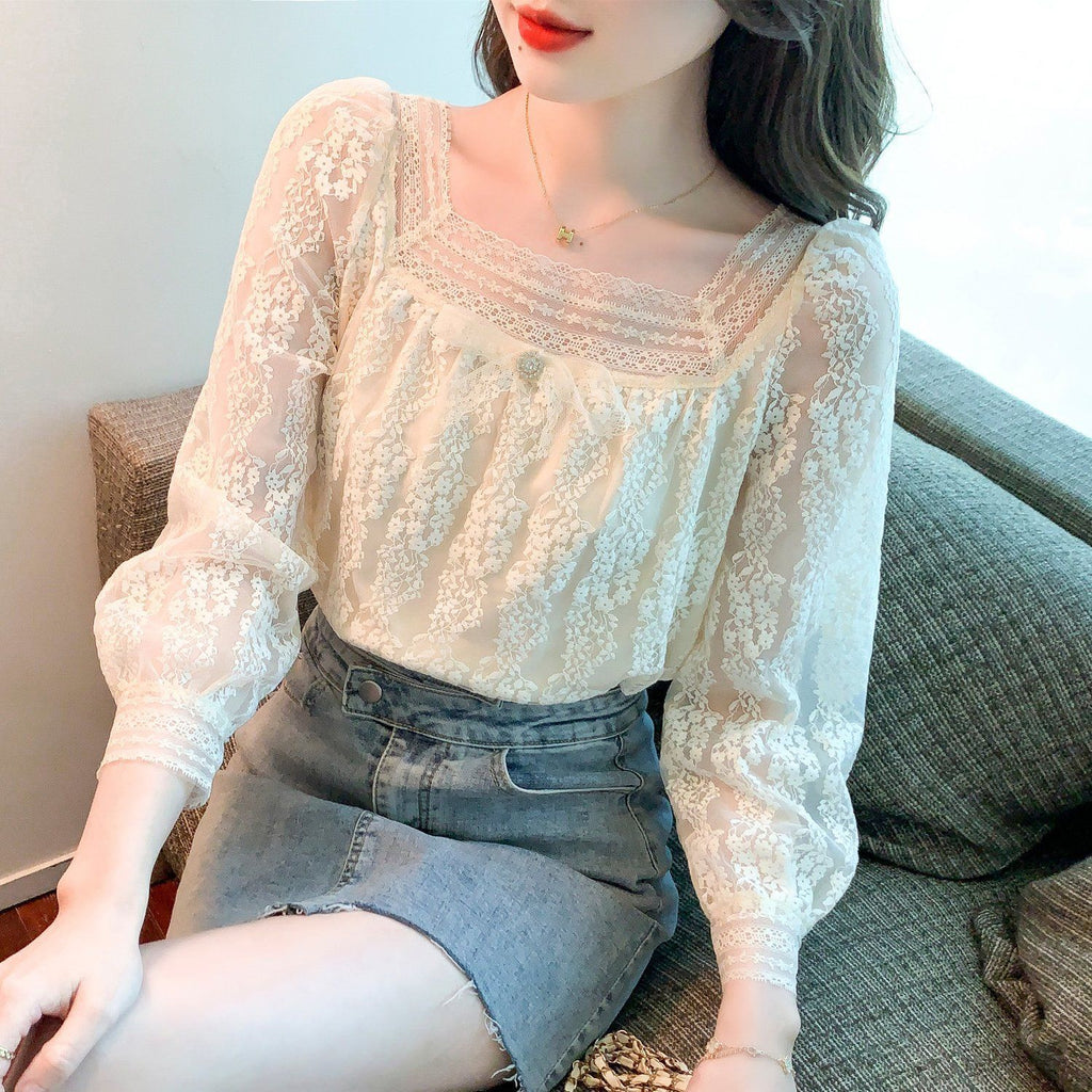 Autumn And Winter Square Collar Chiffon Shirt