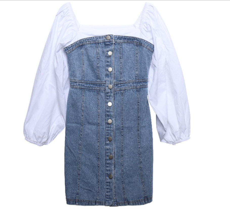 Fake two-piece stitching denim dress