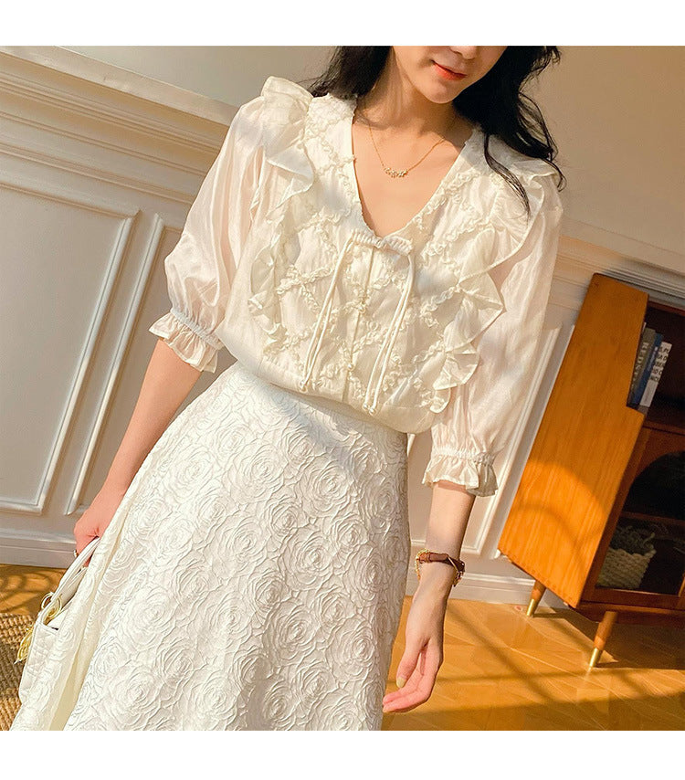 Artistic Women's Clothes Tencel Embroidered Shirt Women's Thin