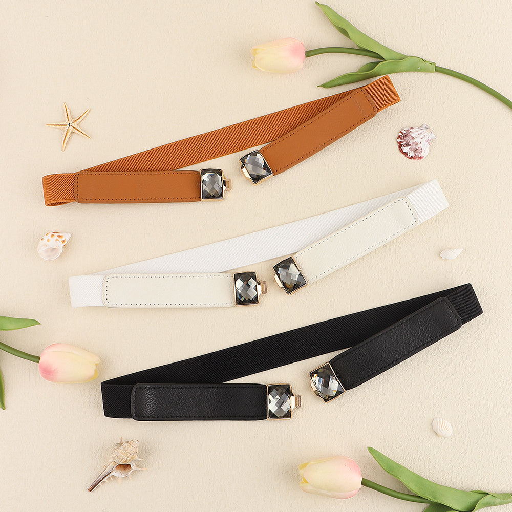 New Diamond-encrusted Women's Elastic Elastic Belt Rhinestones Shiny All-matching Fine Belt Perforation-free Multi-color Skirt Suit Waist Decoration