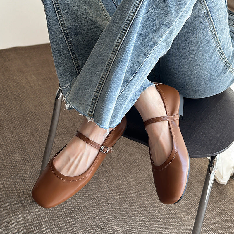 Mary Jane Shoes Retro Flat Bottom Sheepskin Simple