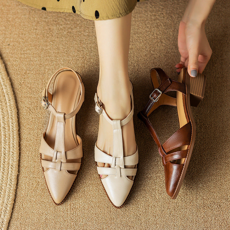 French Retro Roman Closed Toe Sandals For Women