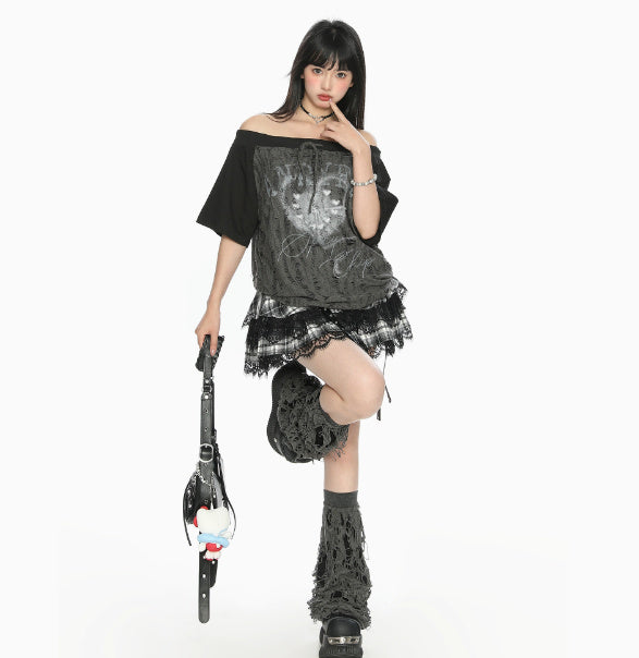 Off-shoulder Short Sleeve Slimming And Shoulder Hollow Top For Women