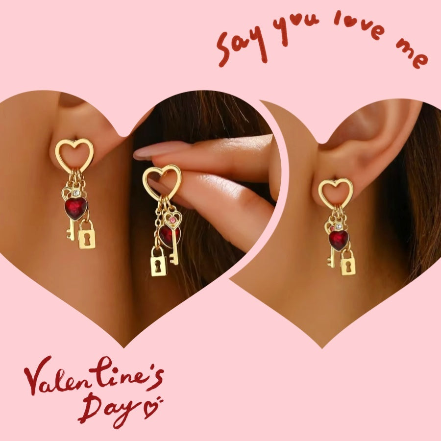 Luxury Love With Rhinestone Lock & Key Series Earrings