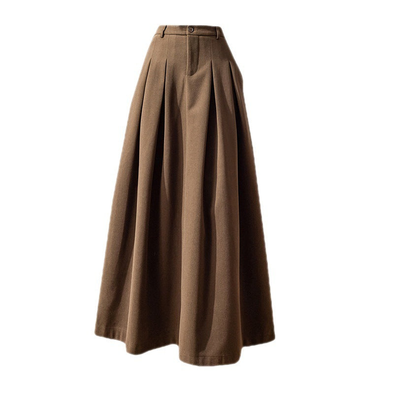 Women's Fashion High Waist Korean Style Woolen Large Swing Skirt
