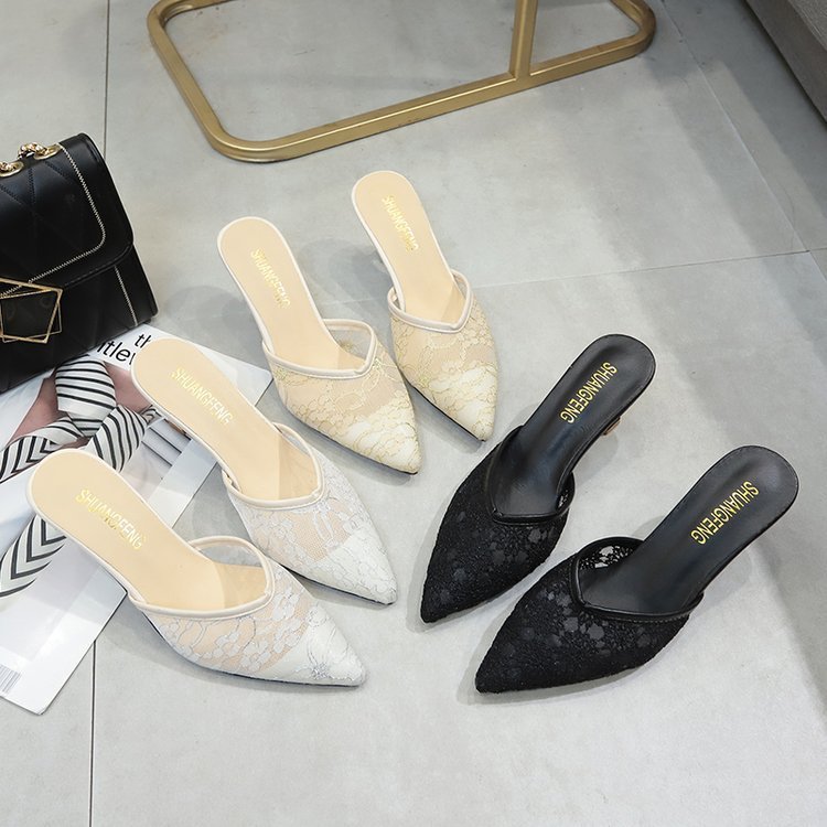 Pointed Stiletto Sandals And Slippers With Lace