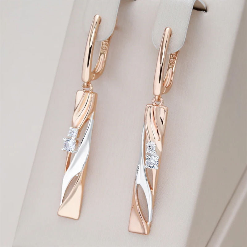 Luxury Long Color Separation Pendant Commuter's All-matching 585 Rose Gold Simulation Earrings
