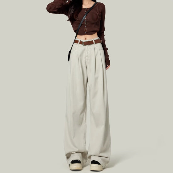 High Waisted Petite Straight Wide Leg Trousers