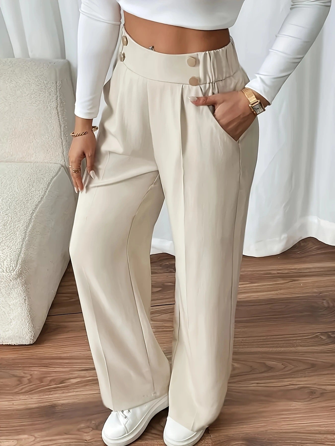 Draping Mop Casual Pants High Waist