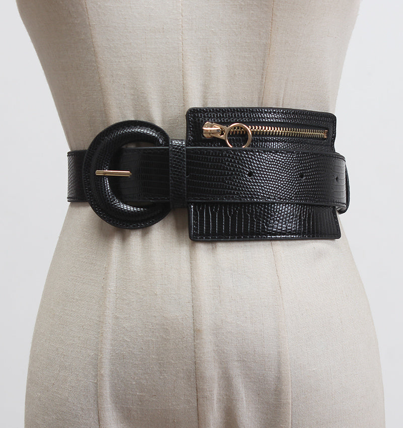 Fashion Stitching Zipper Small Leather Waist Seal