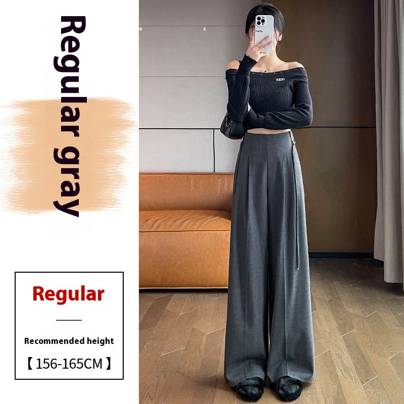 Gray Woolen Pants Women's Draping Thickened High Waist Slimming Loose