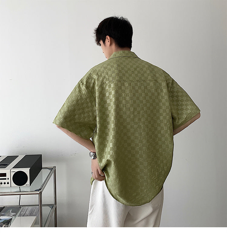 Men's Summer Checkerboard Short Sleeve Shirt Breathable And Light