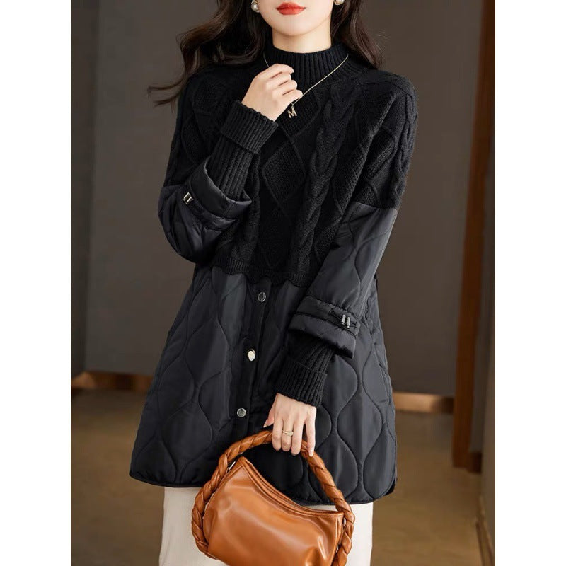 Women's New Winter Cotton-padded Clothes Splicing Knitwear