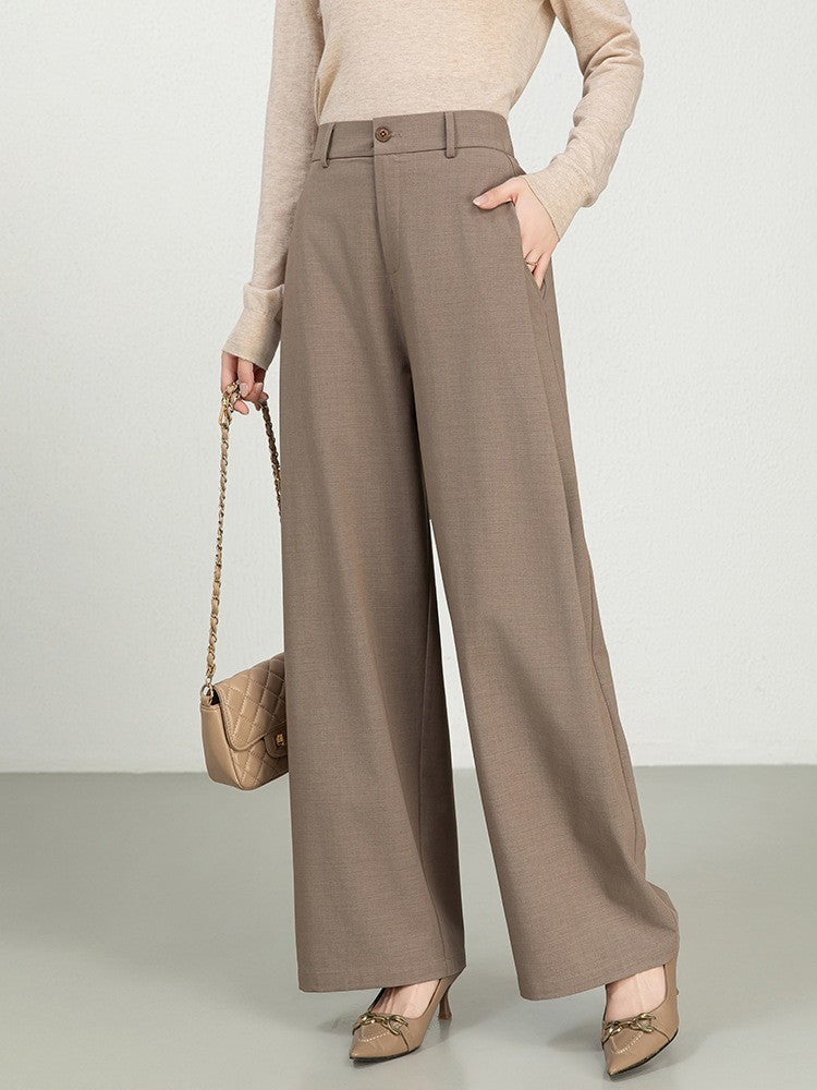 Cotton And Linen High Waist Suit Straight Wide-leg Pants