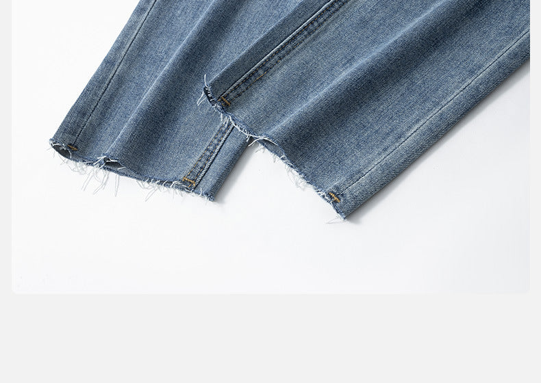 Burr Straight Ankle-length Pants Small Stretchy High Waist Slimming Commuter