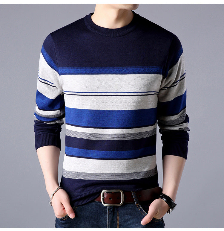 Plush And thickened Round Neck Striped Sweater