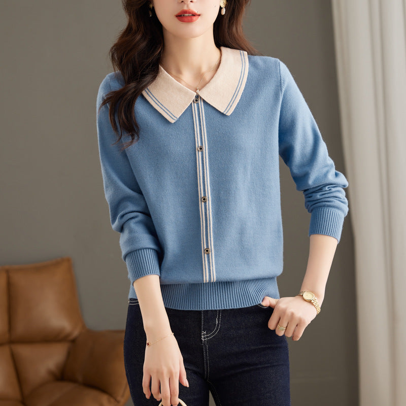 Women's Fashion Color Contrast Slimming Sweater
