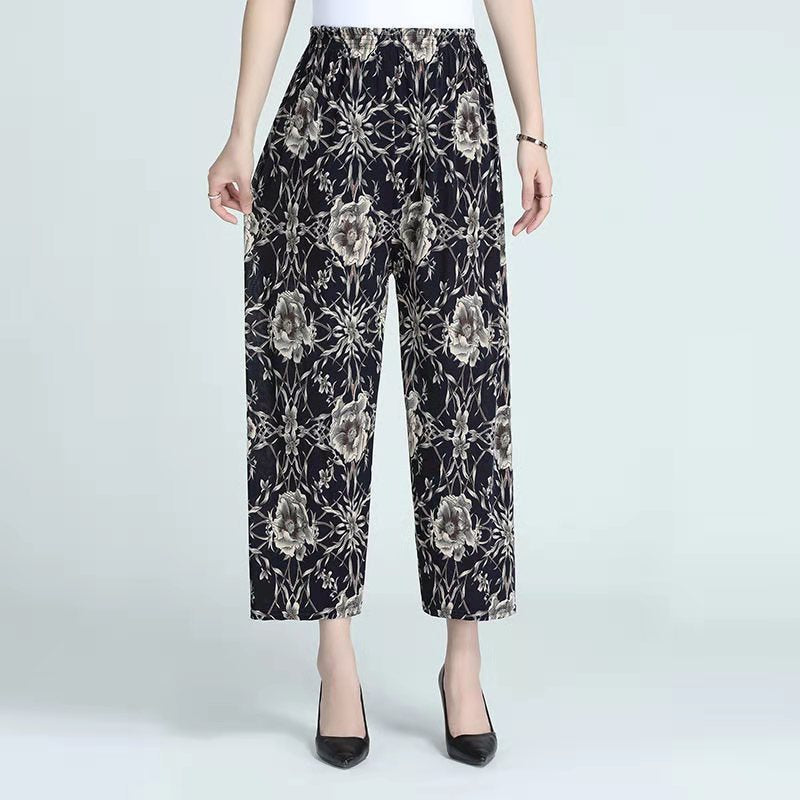 Ice Silk Wide-leg Pants Middle-aged And Elderly Loose Flower Pants