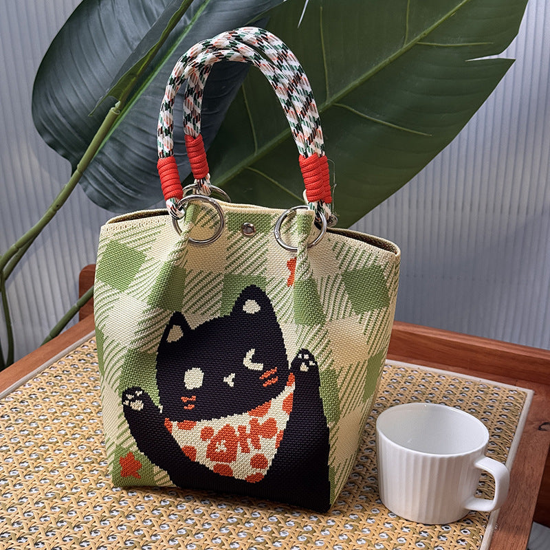 Knitted Buckle Bag Portable Large Capacity