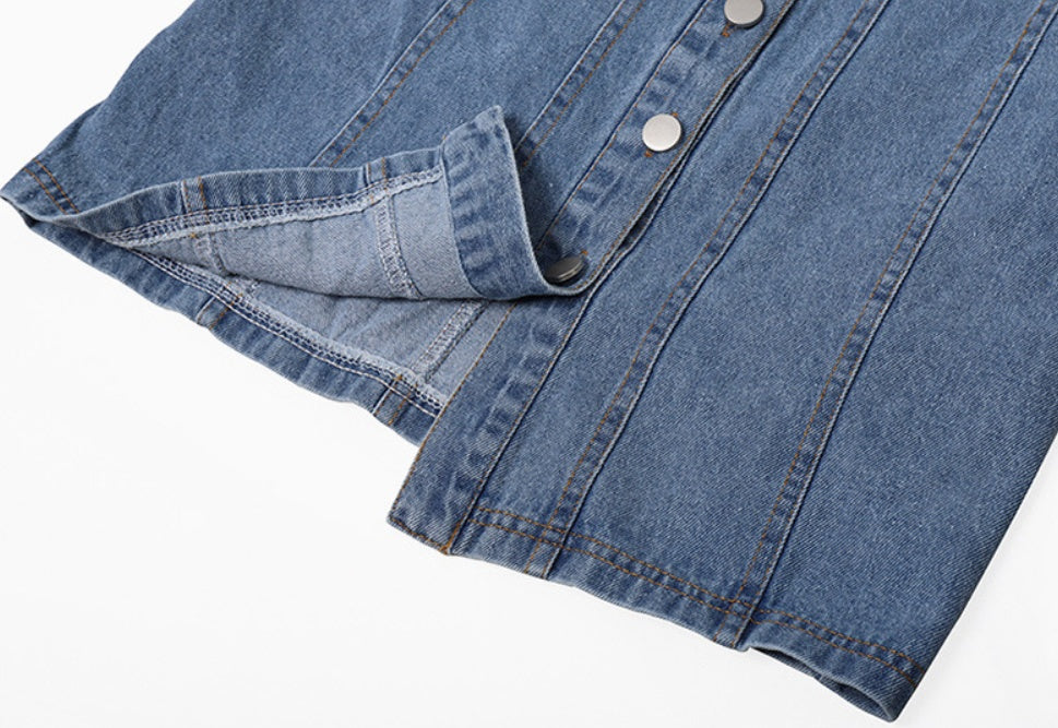 Fake two-piece stitching denim dress