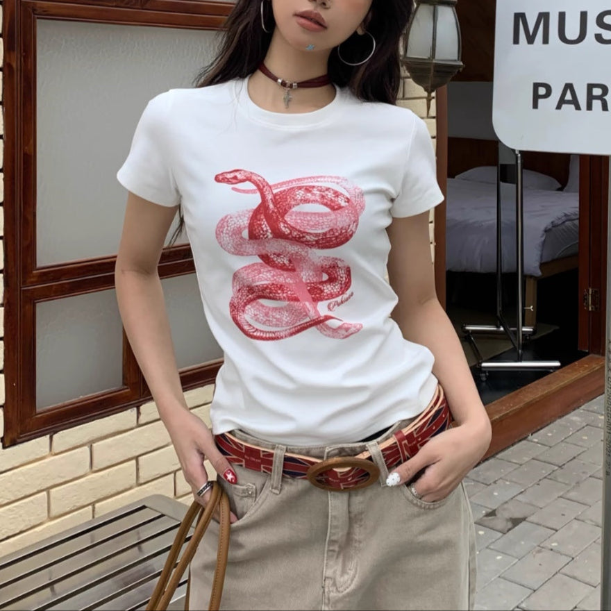 Women's Slim Fit Casual Printed Short Sleeves Short T-shirt