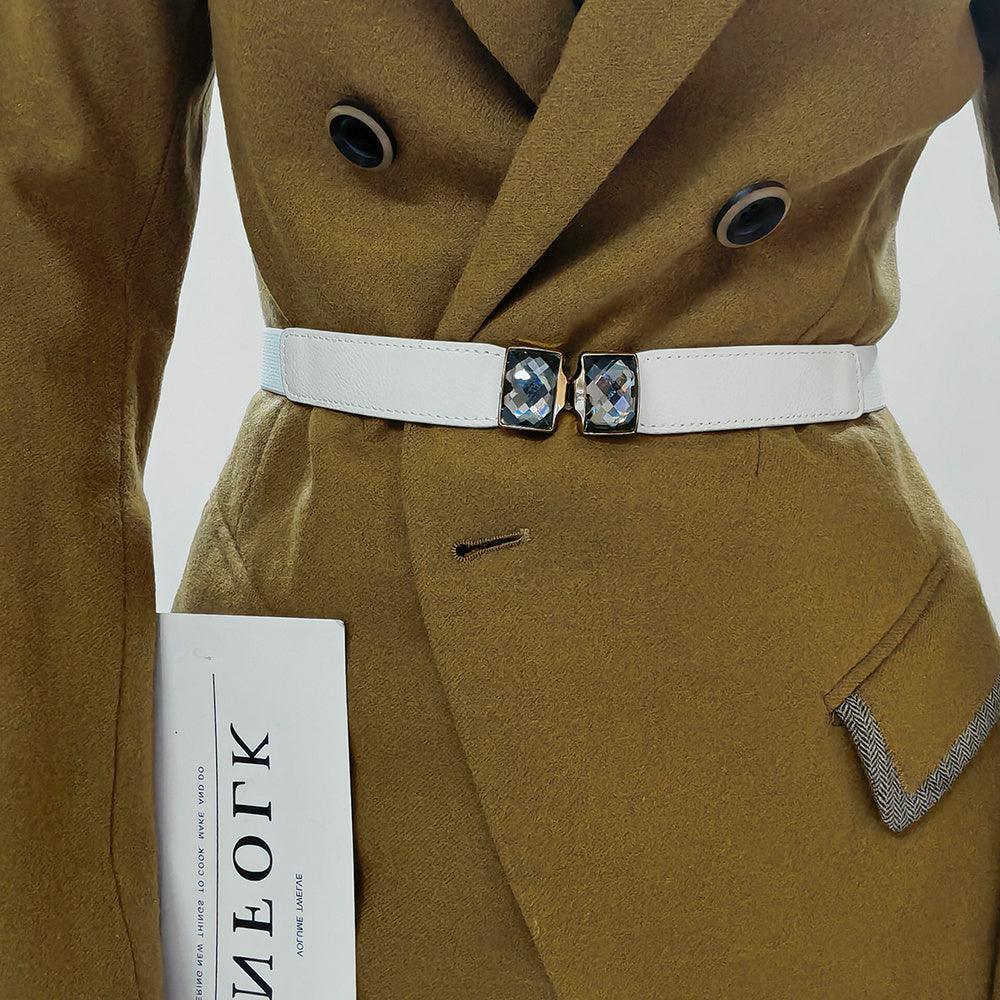 New Diamond-encrusted Women's Elastic Elastic Belt Rhinestones Shiny All-matching Fine Belt Perforation-free Multi-color Skirt Suit Waist Decoration