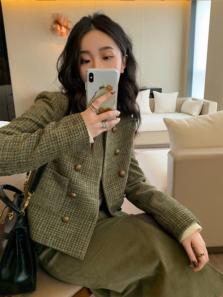 Women's Retro Tweed Coat Petiteall Match