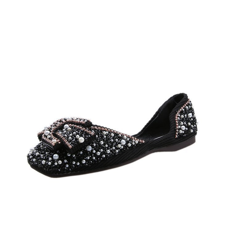 Flat set foot rhinestone scoop shoes