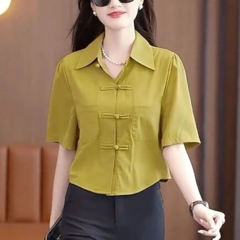Chinese Style Summer Loose Solid Color Shirt