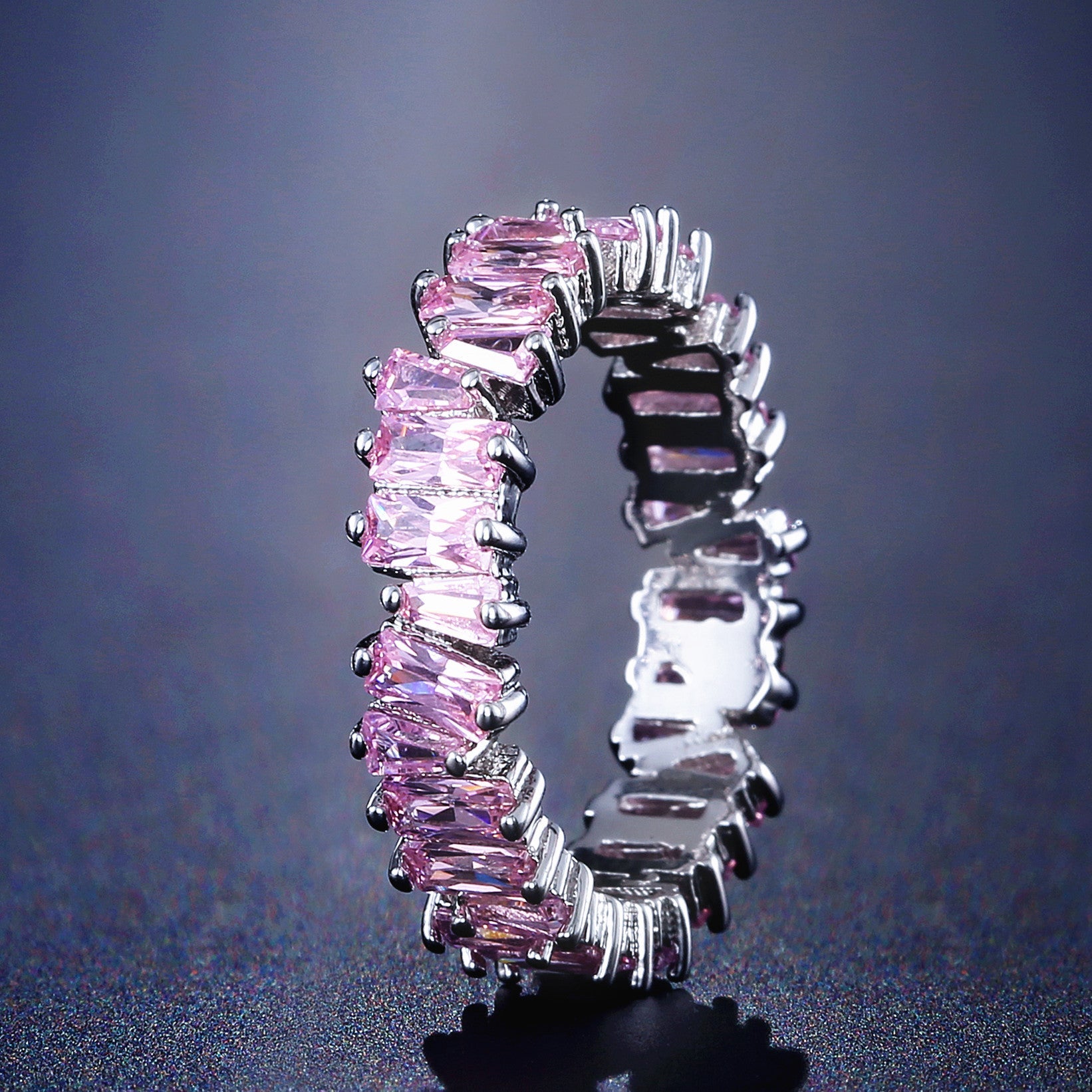 Copper Inlaid AAA Grade Color Zircon Ring For Women