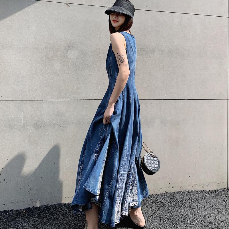 Summer Denim Dress Sleeveless Thin Embroidery