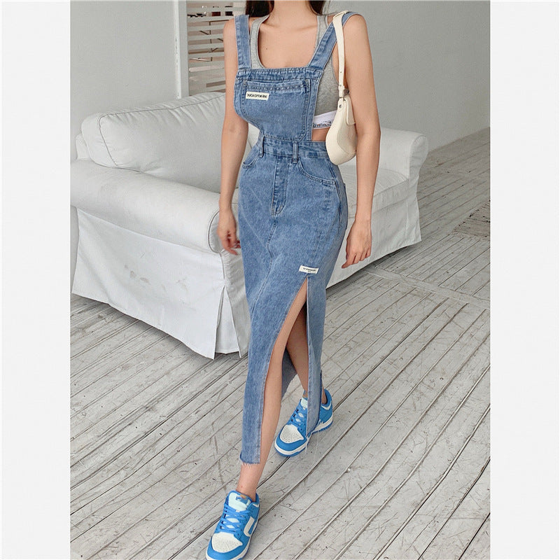 Children's Wear Of Denim Belt Dress