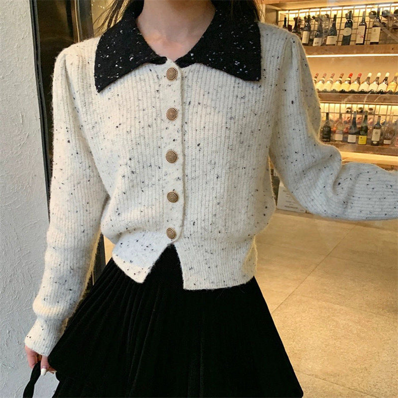 Light Luxury Socialite French Style Classic Style Lapel Knitted Cardigan For Women