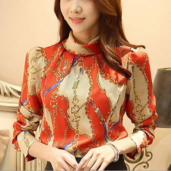 Women's printed long-sleeved printed chiffon shirt