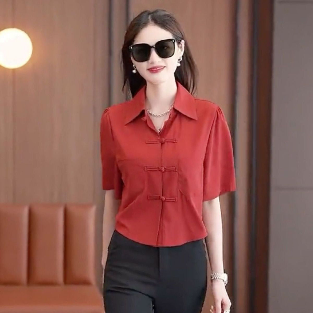 Chinese Style Summer Loose Solid Color Shirt