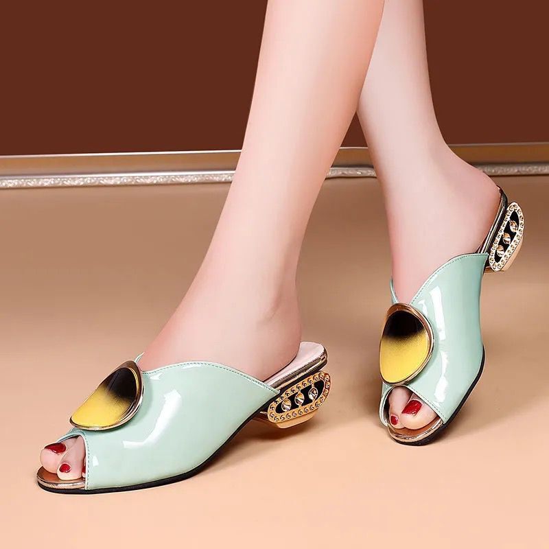 New Thick And Low Heel Fish Mouth Sandals And Slippers