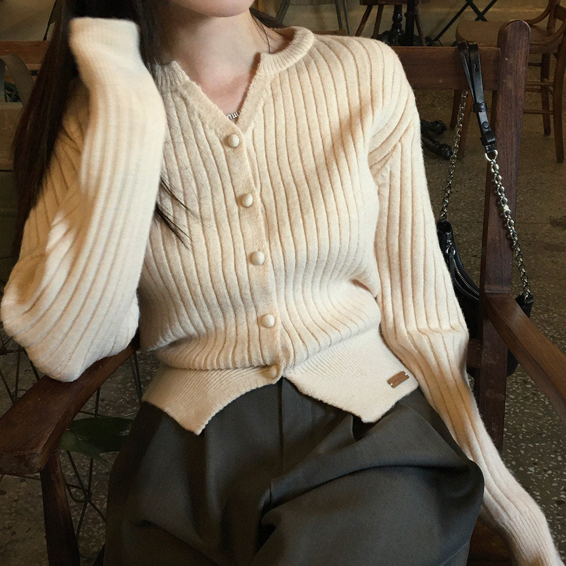 Sweater Coat Women's Slim-fit Long-sleeved Knitted Cardigan