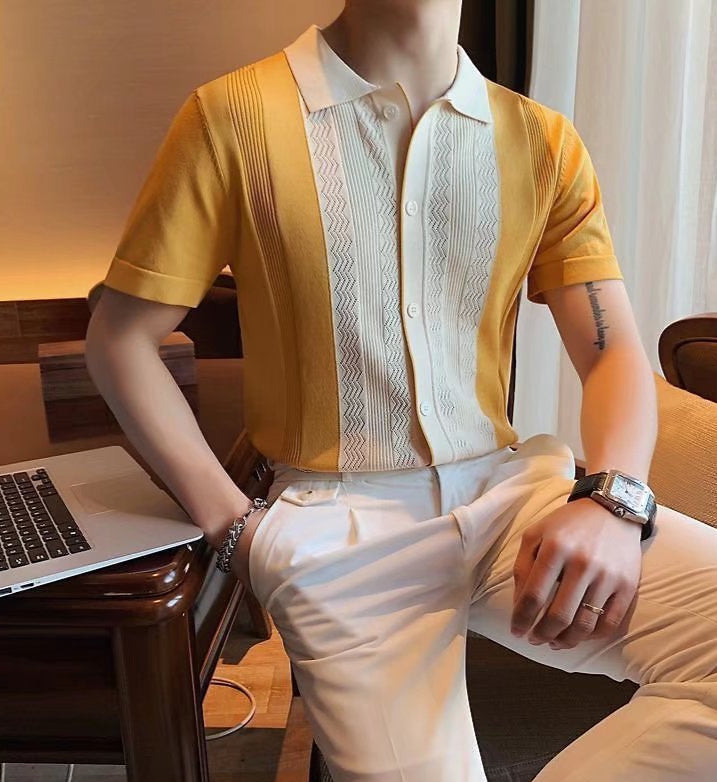 Short-sleeved T-shirt Men's Knitted Lapel Half Sleeve Bottoming Shirt Top