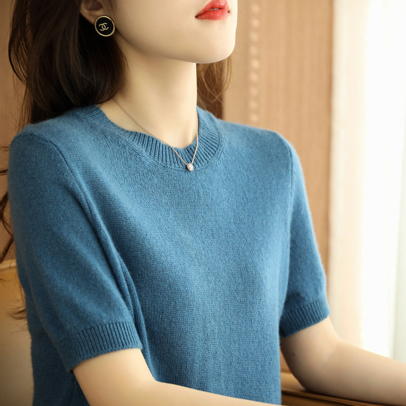 Slim-fitting Simple Bottoming Needle Sweater Top Round Neck Trend