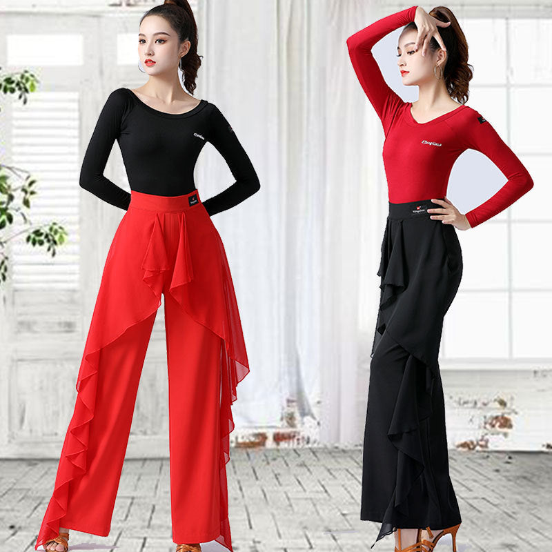 Women's High Waist Ruffles Wide-leg Trousers